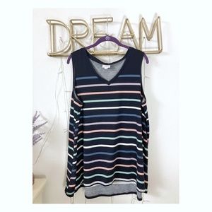 🌸LULAROE | Navy Blue Tank with Pastel Stripes Size XL